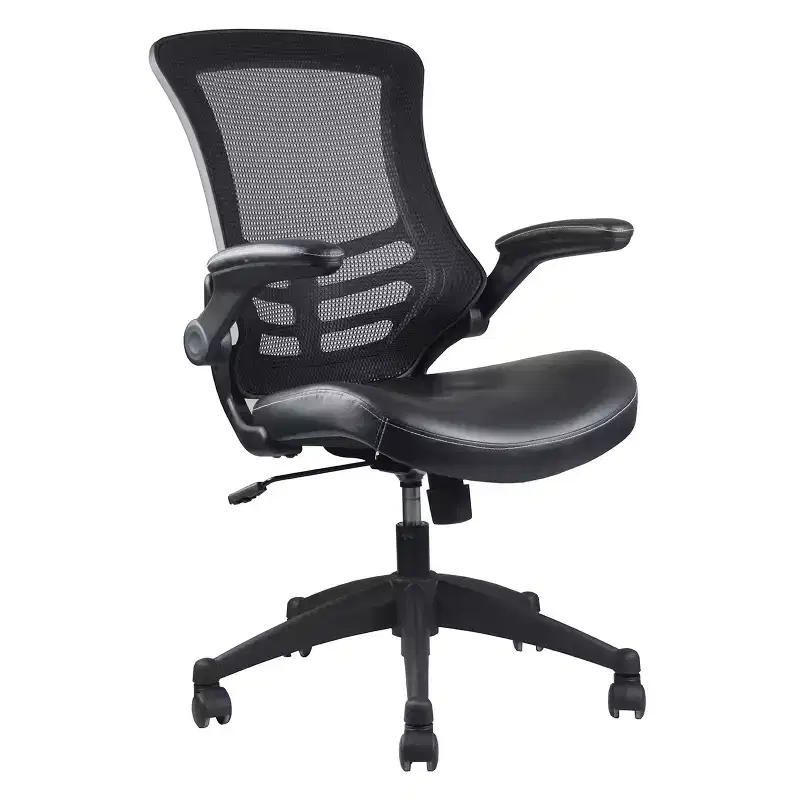 Modern Office Chair Black - Techni Mobili: Swivel, Mesh Back, Padded Flip-Up Arms