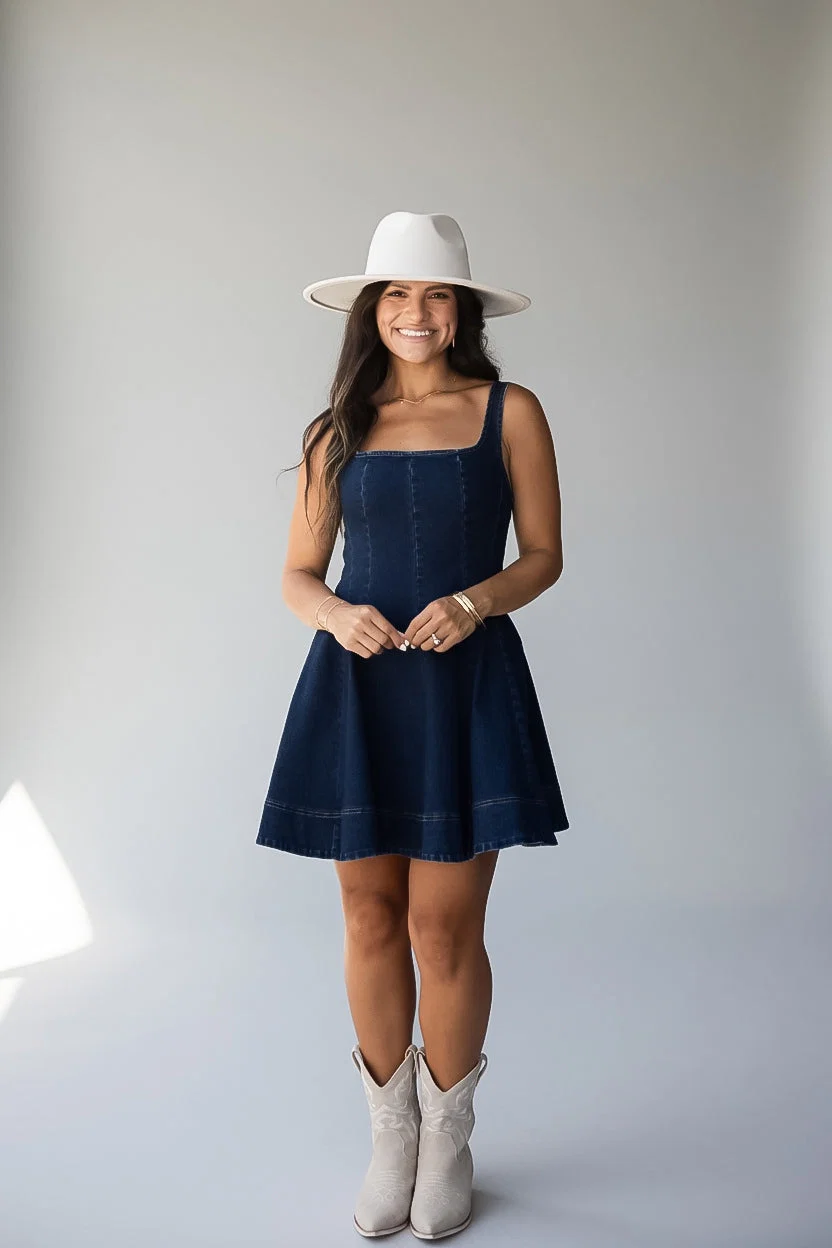 Dark Wash Denim Sleeveless Mini Dress