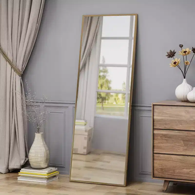 Okak 77*27.5IN Rectangular Full Body Mirror with Stainless Steel Frame, Floor Mirror with Hanging Holes, Wall Mirror for Living Room, Bedroom, Gold