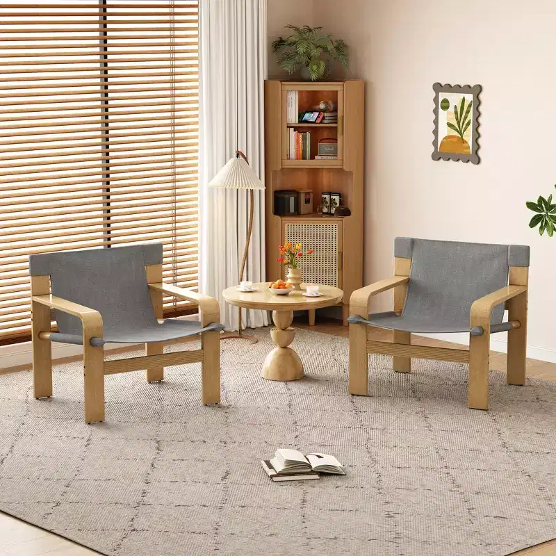 MAYEERTY Oak Accent Chair Modern Leisure Chairs Armchairs with Solid Wood Frame for Living Room Bedroom Balcony