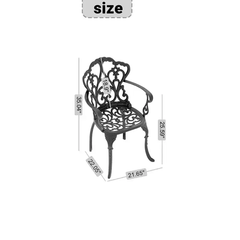 Set of 4 Cast Aluminum Patio Dining Chairs, Black Rust Resistant Frame with Water Resistant Cushions
