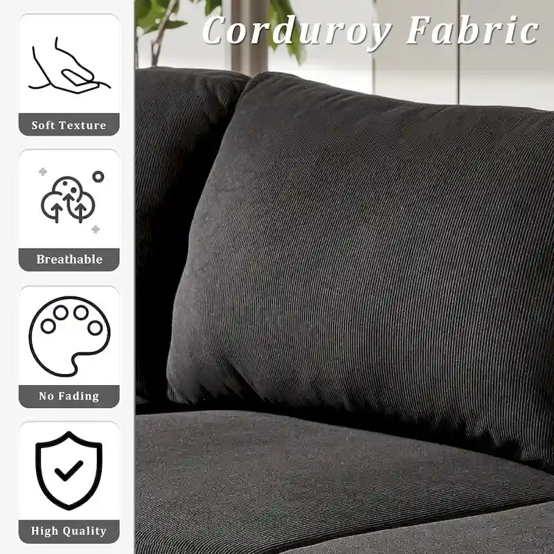 OVIOS Reversible Chaise Sofa With Fluffy Cushions Metal Legs
