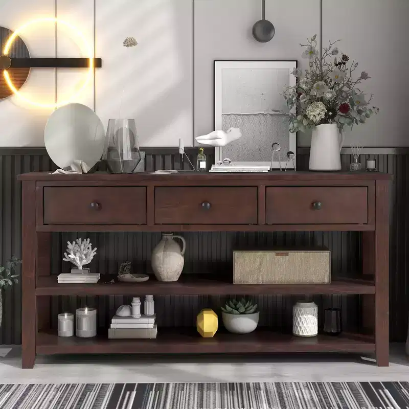 Whisen Modern Design Console Table with 3 Drawers and 2 Open Shelves