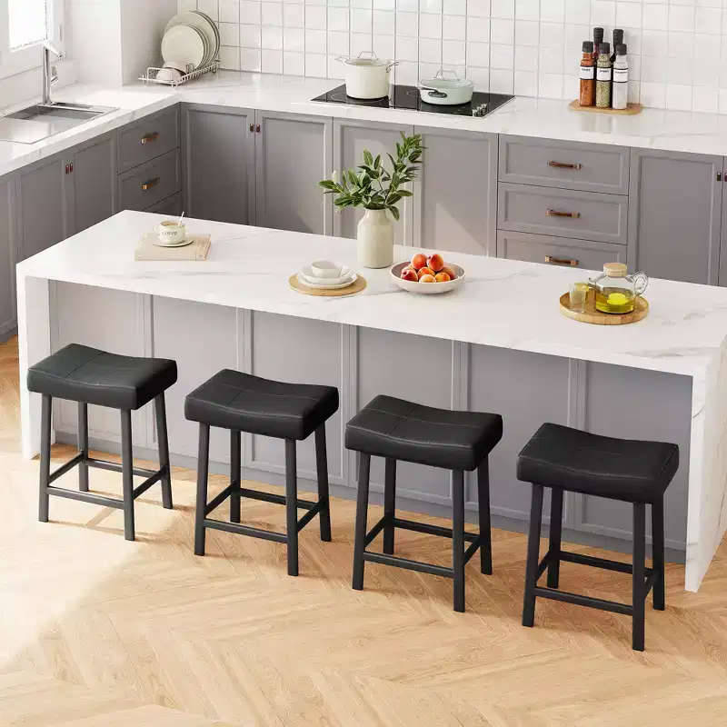 GustoWave Bar Stools Set of 4 , 24 Counter Height Upholstered Padded Barstools with Curved Surface, for Kitchen Island, Home Bar
