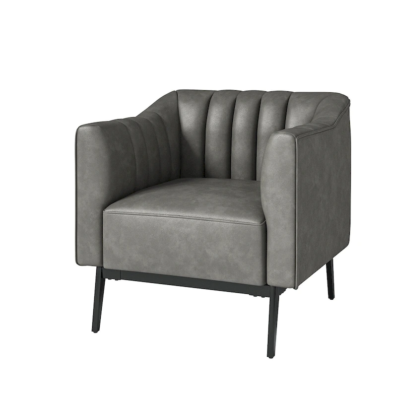 Alfons Industrial Leather Chair with Channel Tufting and Metal Leg by HULALA HOME