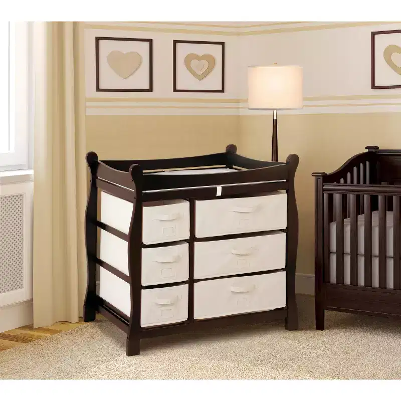 Badger Basket Sleigh Style Baby Changing Table with 6 Baskets