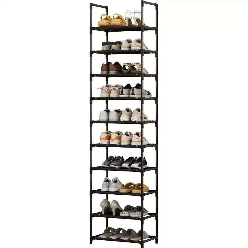 10-Tier Sturdy Metal Shoe Rack with Removable Fabric Shelves, Tall Space-Saving Corner Organizer for Closet, Entrance, Living Room