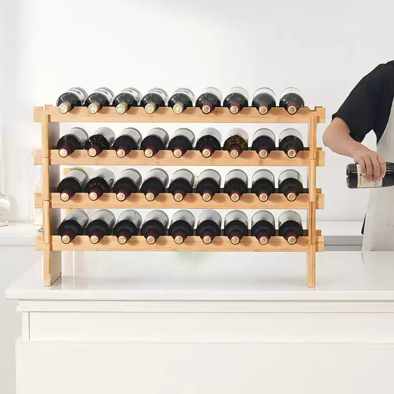 36 Bottle Bamboo Wine Rack 4 Tier Stackable Freestanding Storage Shelf for Kitchen Bar