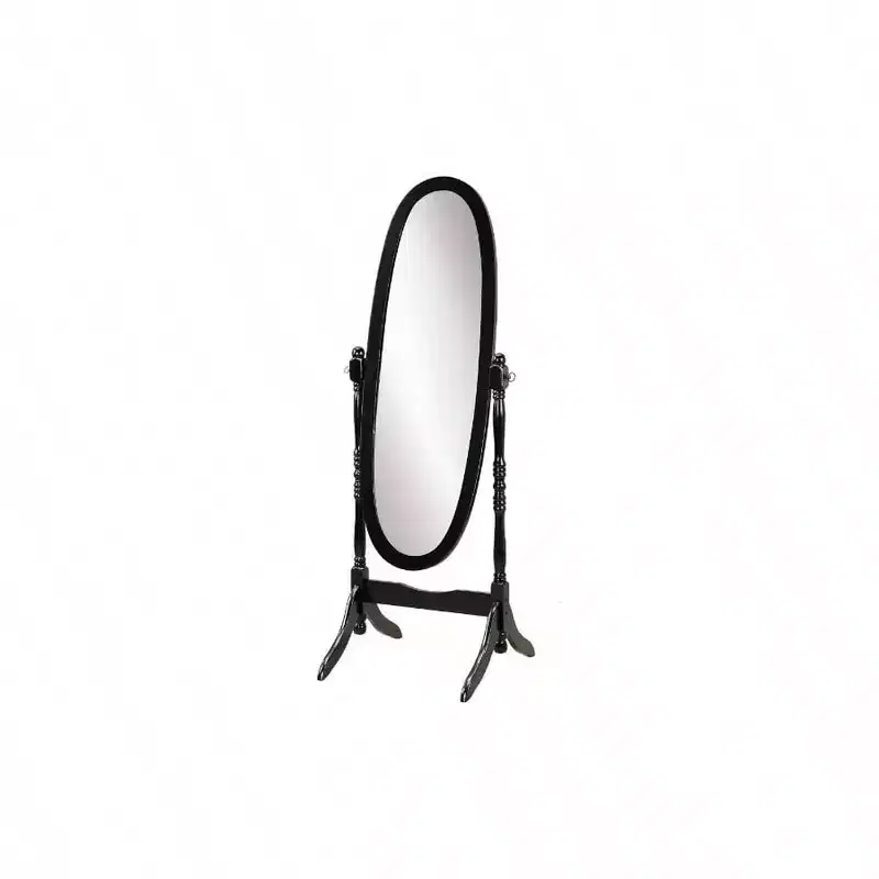 Traditional Black Queen Anne Cheval Mirror. Wood Floor-Standing, Full-Length Tilting Mirror for Elegant Home Decor
