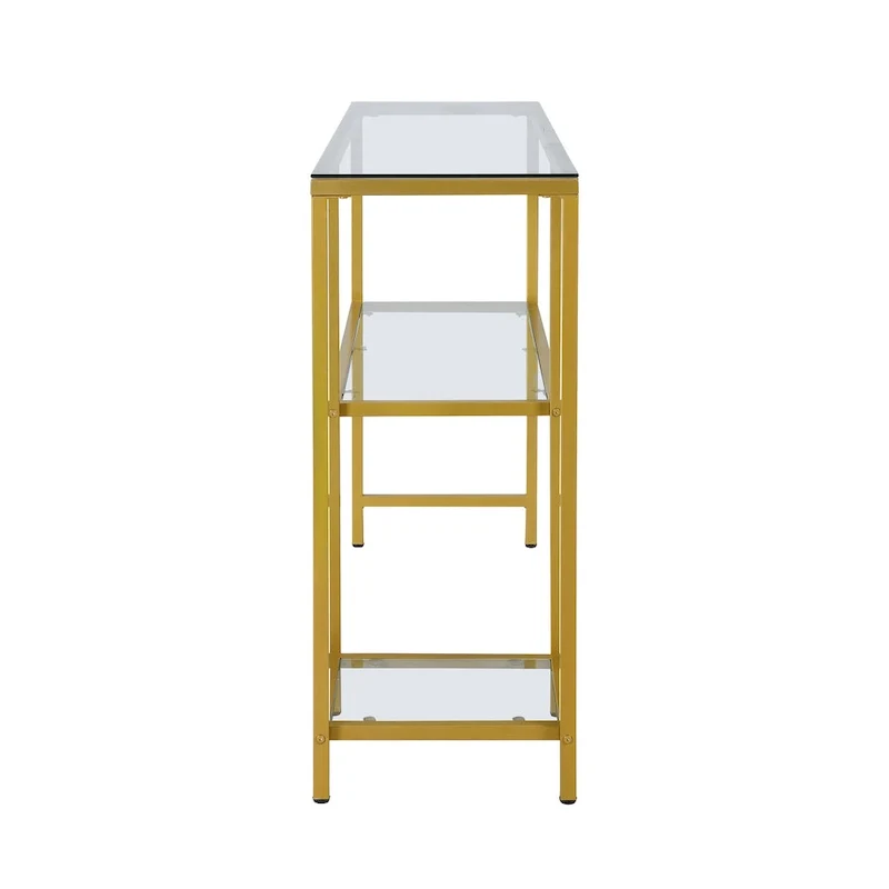 Modern Gold Metal Console Table with 2 Tempered Glass Shelves - 48W