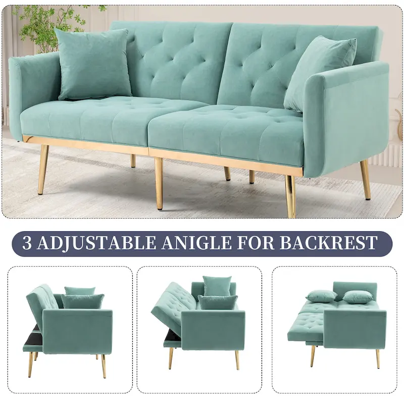 Velvet Upholstered Tufted Loveseats Sleeper Sofa With Rose Golden Legs