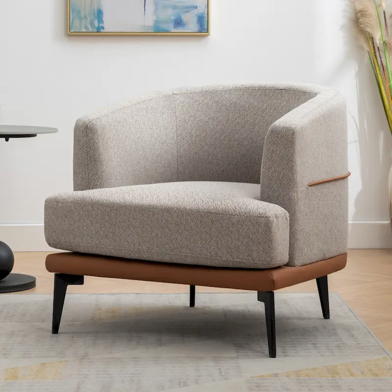 Two-Tone Barrel Fabric Armchair — Burnt Orange