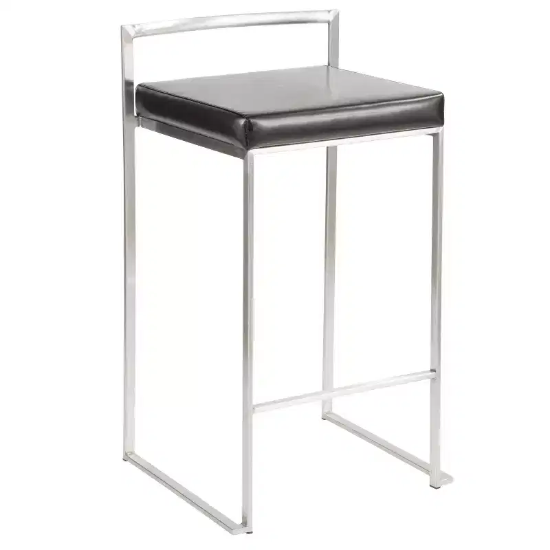 LumiSource Set of 3 Fuji Stacker Counter Height Barstools Stainless Steel/Black PU