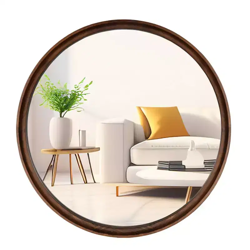 WallBeyond 26" Round Classic Wood Wall Mirror Walnut Brown