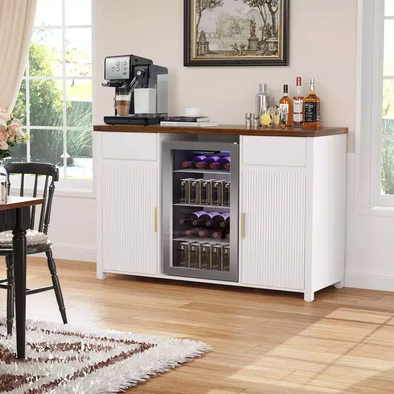 GDLF Coffee Bar Cabinet with Fridge Space, Mini Fridge CabinetBuffet Sideboard53.2L White