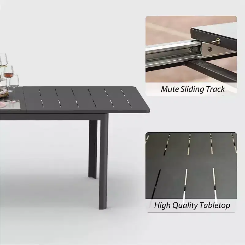 Outdoor Patio Expandable 65-95 Dining Table, Metal Aluminum 6-8 Person Rectangular Table