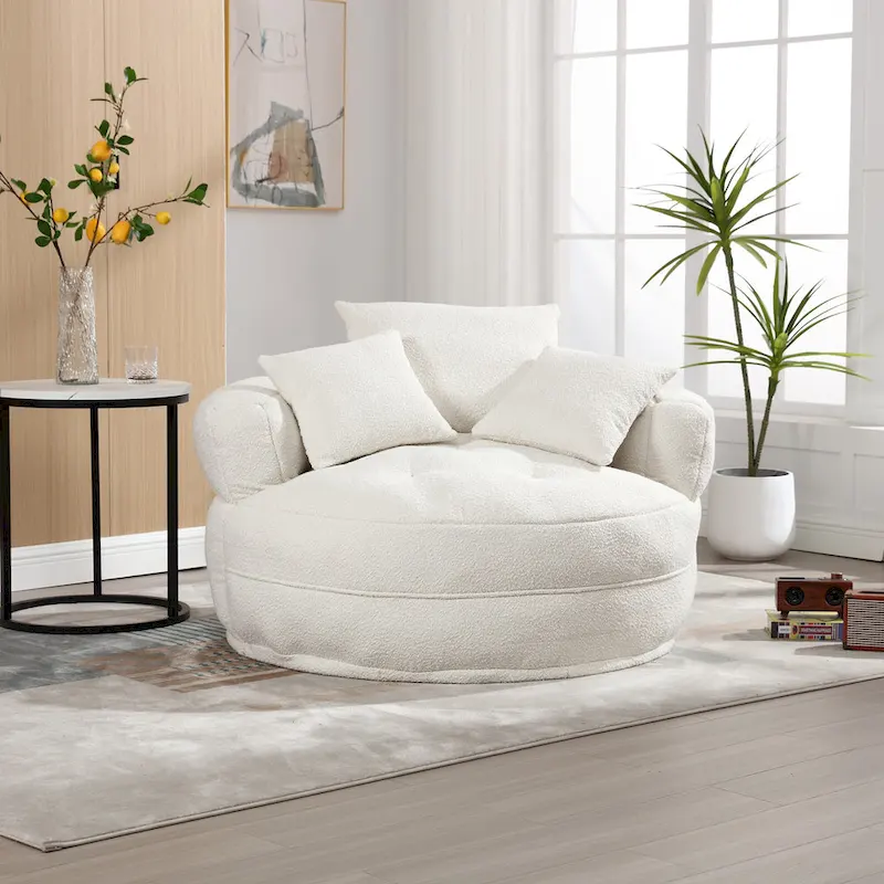 Round Lazy Sofa Chair – White/Blue/Grey/Yellow/Orange/Rose Red/Navy/Green, Single & Couple Seat