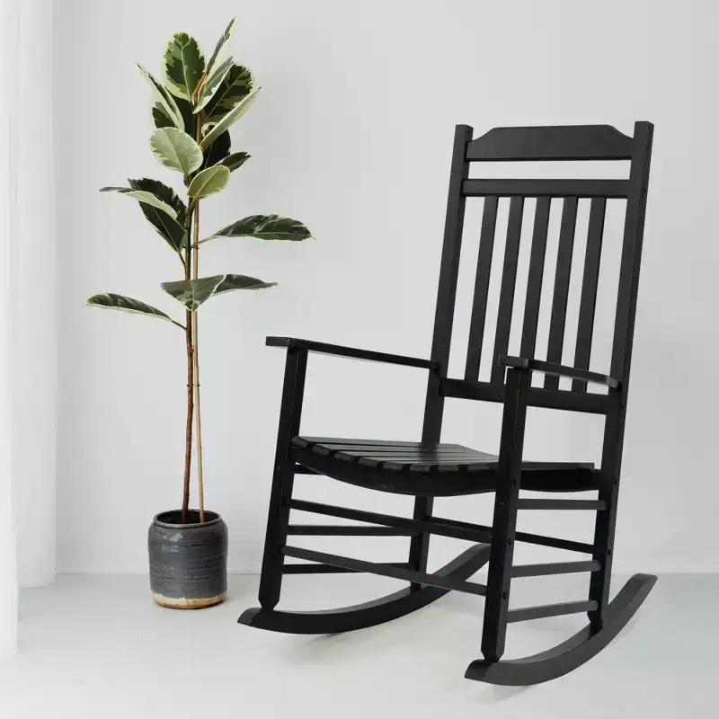 Kozyard High-Back Slat Rocking Chair Set  Solid Wood Rockers for Porch, Indoor, or Outdoor Use