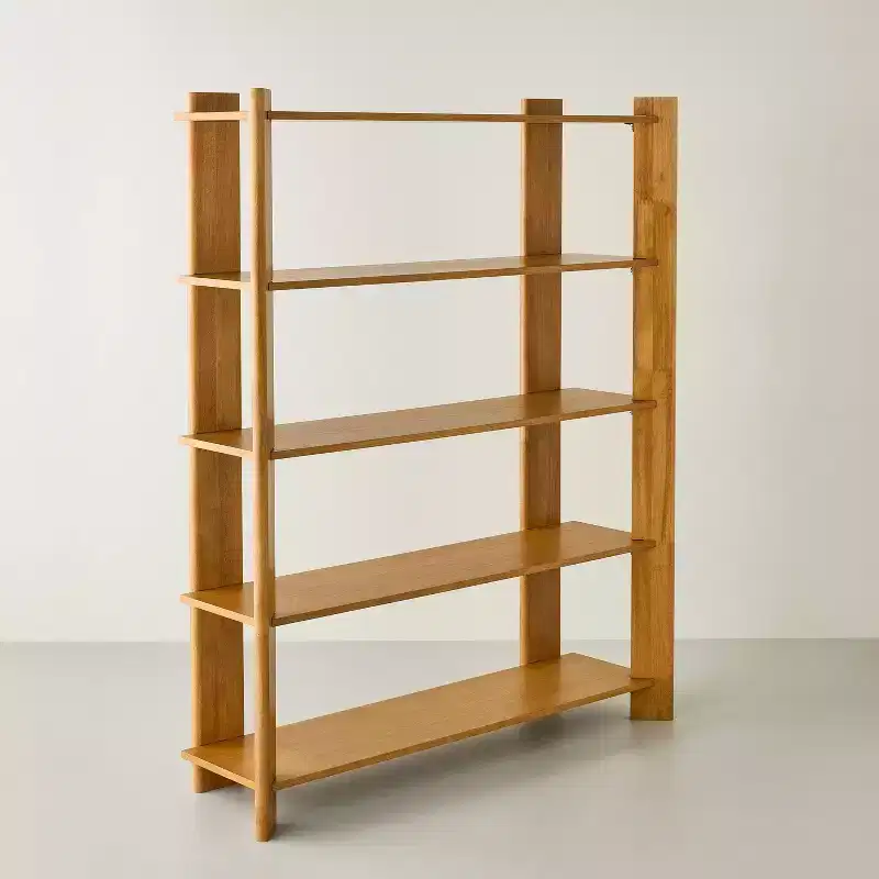 Natural Wood Bookcase – 5 Open Shelves, 68