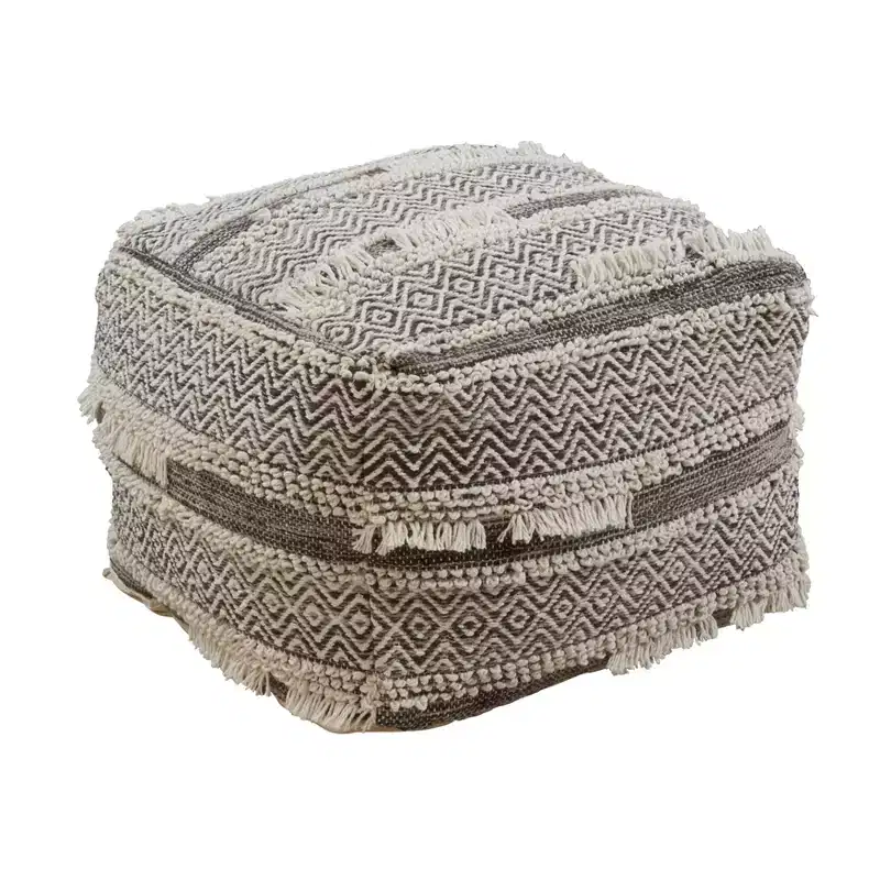 Saro Lifestyle Textured Handwoven Pouf, 20x20x14 Square, Grey
