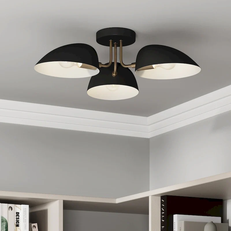 Argo Semi Flush Ceiling Mount 3-Light Fixture with Retro Rounded Shade