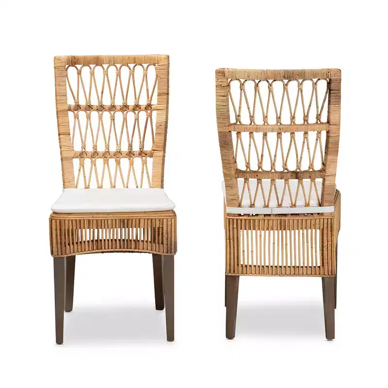 2pc Sullivan Rattan Dining Chair Set Brown - bali & pari: Mahogany, Bohemian, No Assembly Required