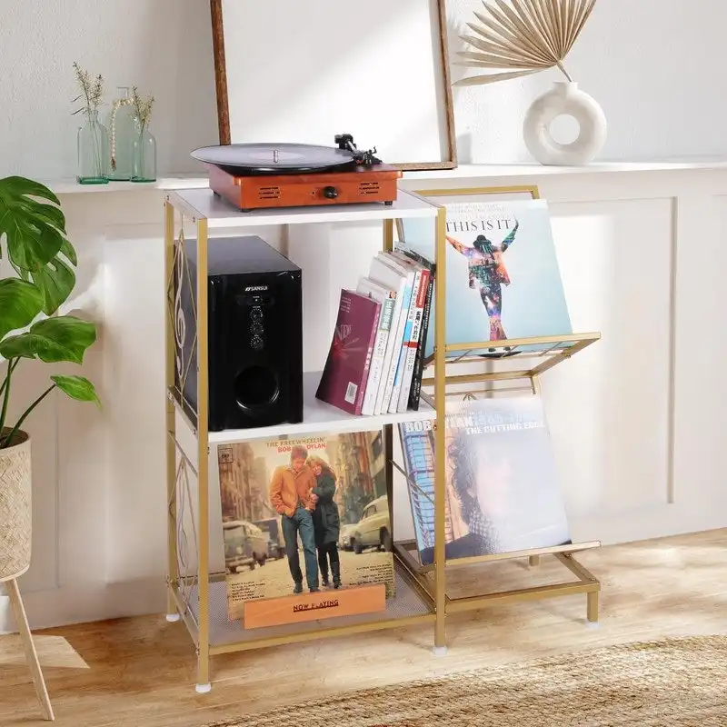 3-Tier Record Player Stand with Vinyl Storage - 27.5 x 11.8 x 32.5 Inches
