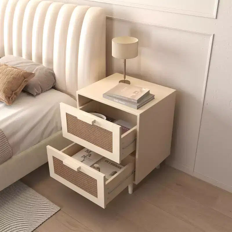GDFStudio Regina 23.2 H Wood and Rattan Nightstand with Two Drawers
