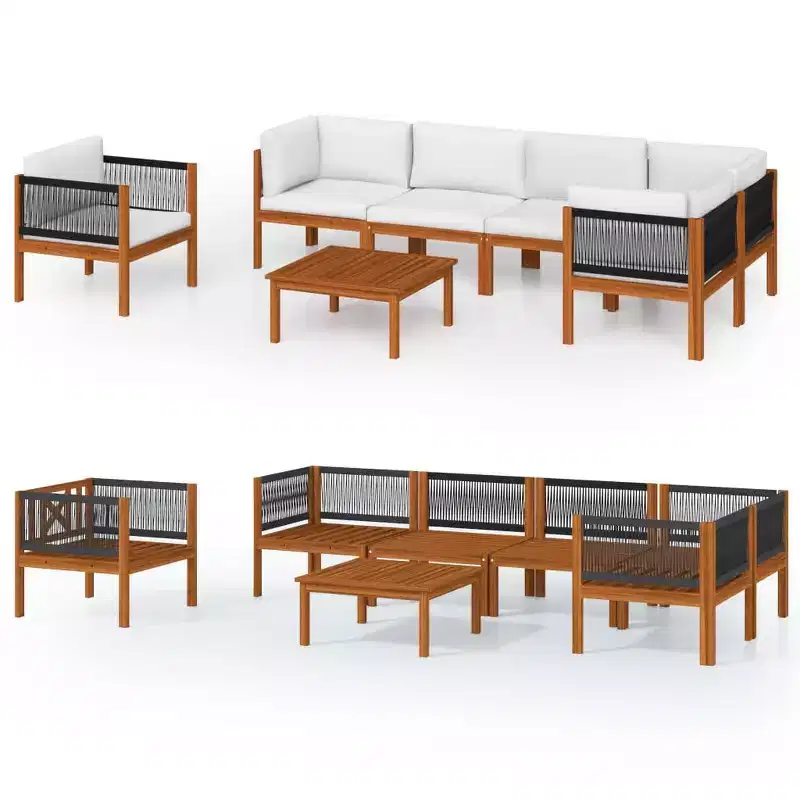 vidaXL Garden Lounge Set Cream Solid acacia wood Large Seats Lots