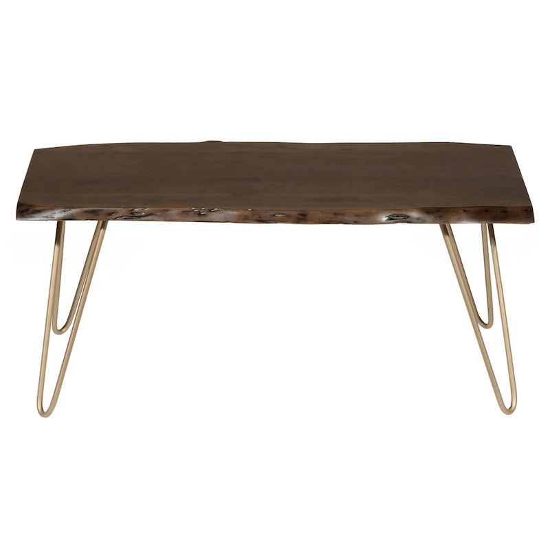 Carolina Living Seti Live Edge Coffee Table/Bench - Elm Top - Gold Base