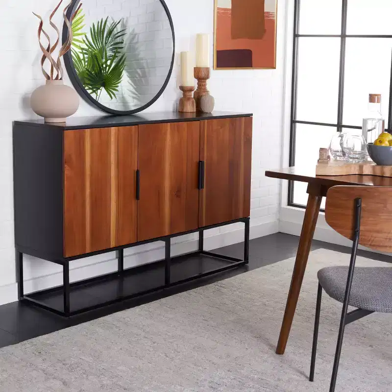 3 Door 2 Shelf Sideboard, Black/Brown