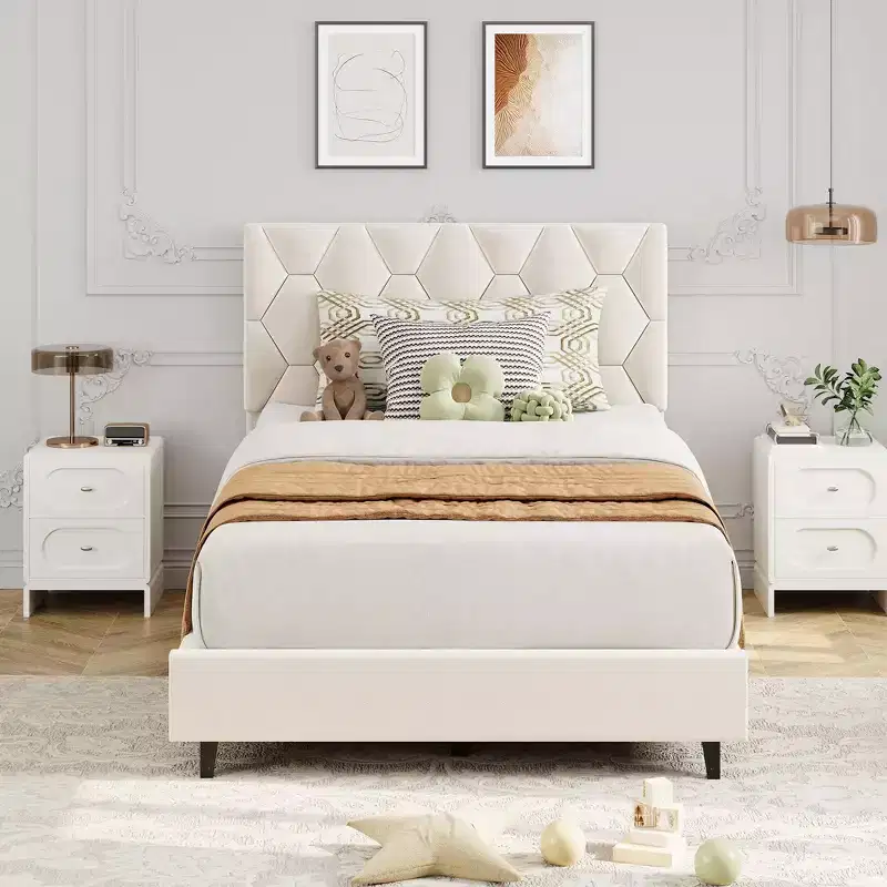 Modern Upholstered Platform Bed Frame with Adjustable Headboard  Heavy Duty Wood Slats  Sturdy Support  Noise-Free  No Box Spring Needed(Beige)