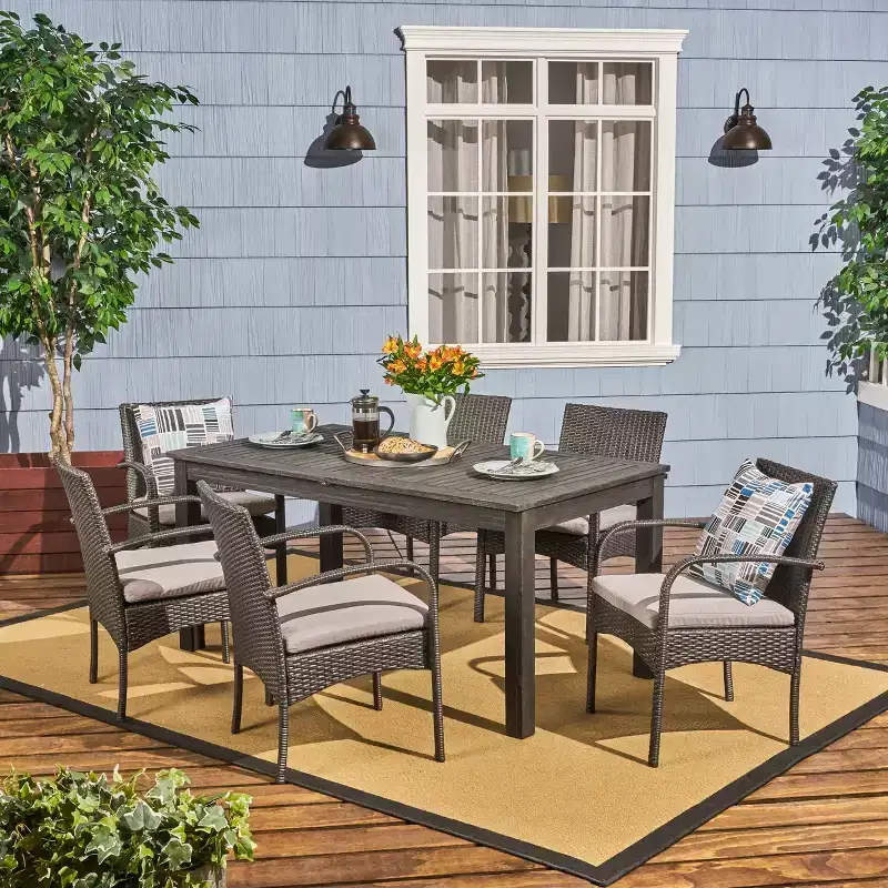 Christopher Knight Home Elmar Outdoor Acacia Wood and Wicker 7 Piece Expandable Dining Set