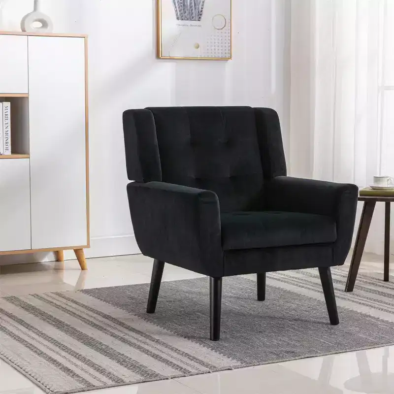 Velvet Accent Chair with Ergonomic Padded Seat Tight Back Arms Solid Wood Black Legs 29.5W x 29.5D x 34.6H inches