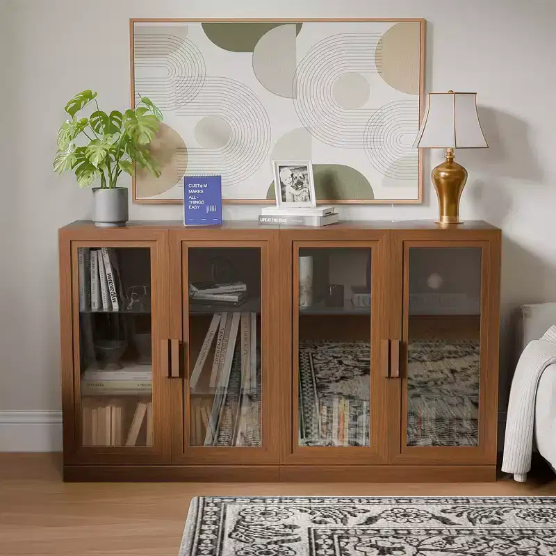 Wood Modular Sideboard with Adjustable Hinges and Cable Management