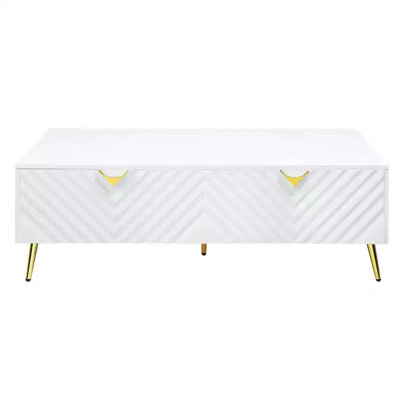 53" Gaines Coffee Table White High Gloss Finish - Acme Furniture: Chic Rectangular Design, No Assembly Required