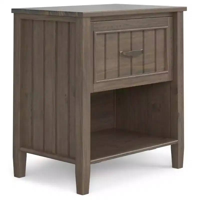 Bedside Table, Smoky Brown - Transitional Style, Pine & Plywood Frame