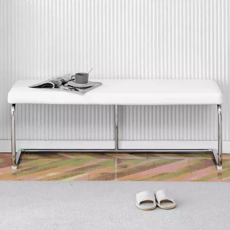 Leather Bench with Silver Metal Legs