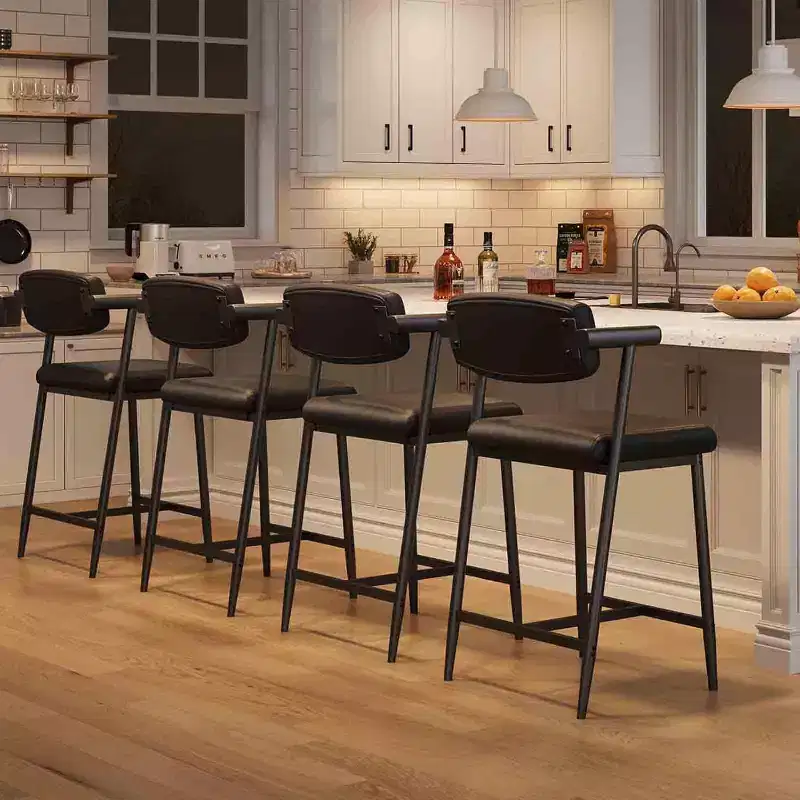Bar Stools Set of 4, Counter Stools with Back and Thickened Metal Legs, Upholstered PU Leather Counter Height Barstools with Footrest