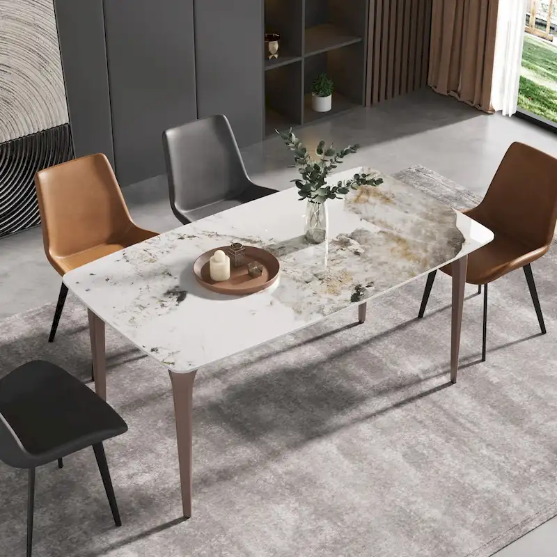 White & Black / Purple / Gold Sintered Stone Top Dining Table with Metal Legs for 4–6 Person