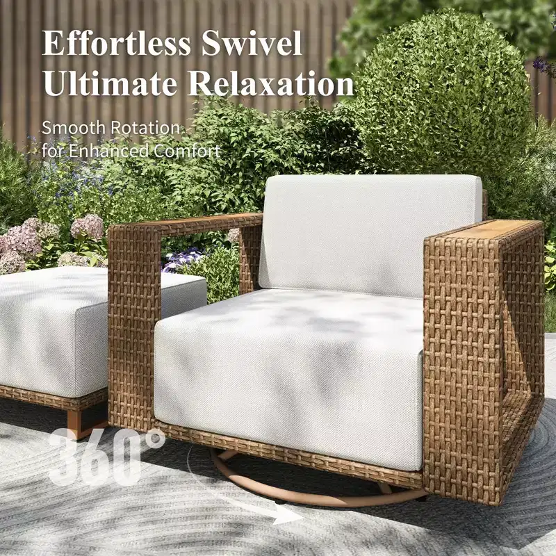 Captiva Designs Outdoor Patio Modular Furniture Sectional Wicker Sofa Set with Swivel Armchairs and Extra Thick Cushions