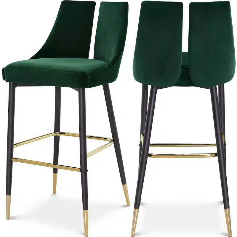 Velvet Armless Mid-Back Bar Height Stool, Set of 2 (Black / Cream / Green / Grey / Navy / Pink)