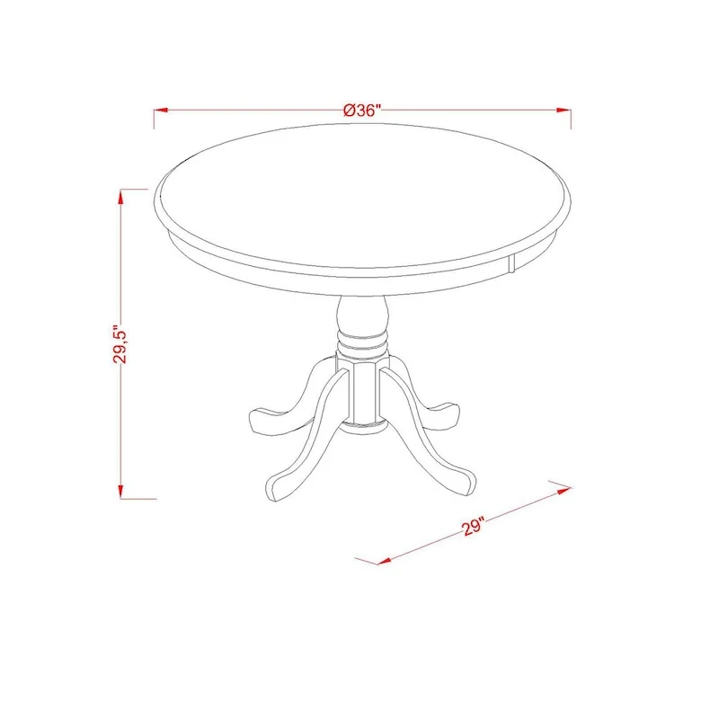 Round Wood Dining Table with Pedestal Base, 36x36 Inch (Multiple Finish Options)