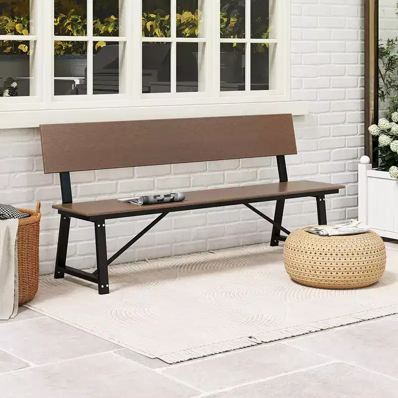 Costway 1/2 PCS 4-Person Bench with All-Weather HDPE Seat & Back Heavy-Duty Metal Support Brown