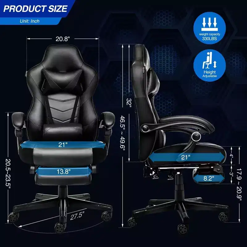 Gaming Chair with Footrest and Lumbar Support, Breathable Computer Chair with Pocket Spring Cushion