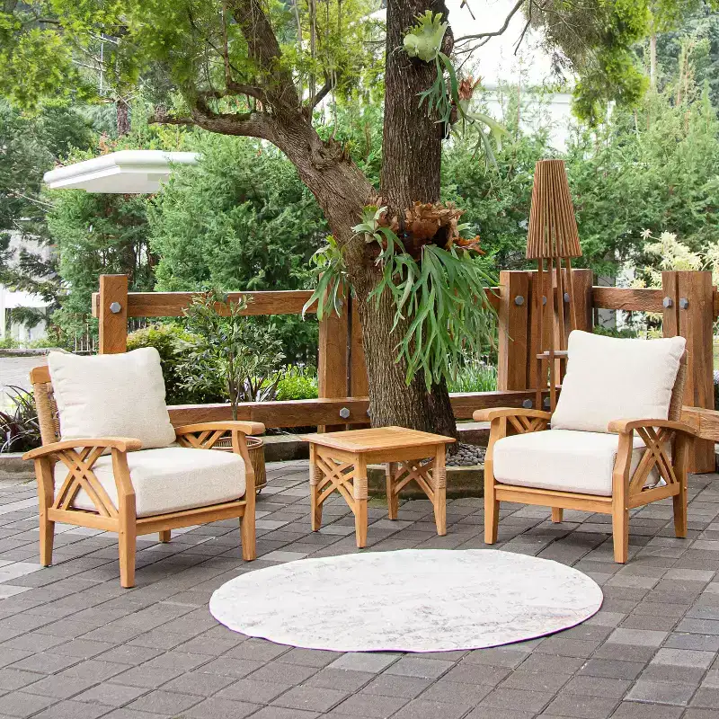 Sonoma Lane Eola 3pc Teak Outdoor Patio Conversation Set with Tan Zippered Cushions - Weather-Resistant