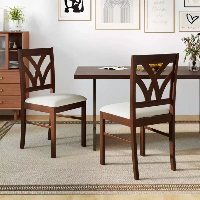 Wooden Dining Chairs with Rubber Wood Frame Hollowed Backrest for Kitchen Brown + Beige/Oak + Light Brown