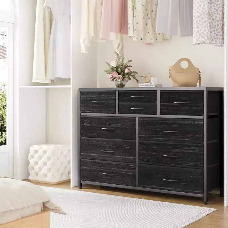 10-Drawer Fabric Dresser with Steel Frame & Wood Top – Lightweight Multi-Room Organizer