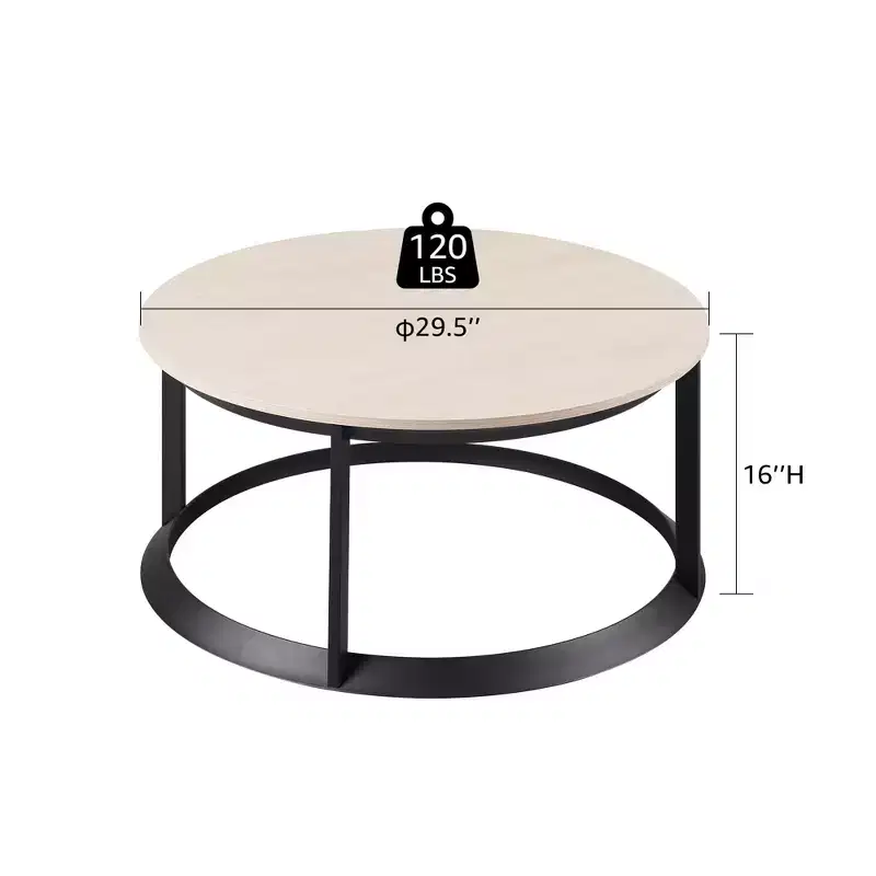 Round Coffee Table with Triangular Metal Frame