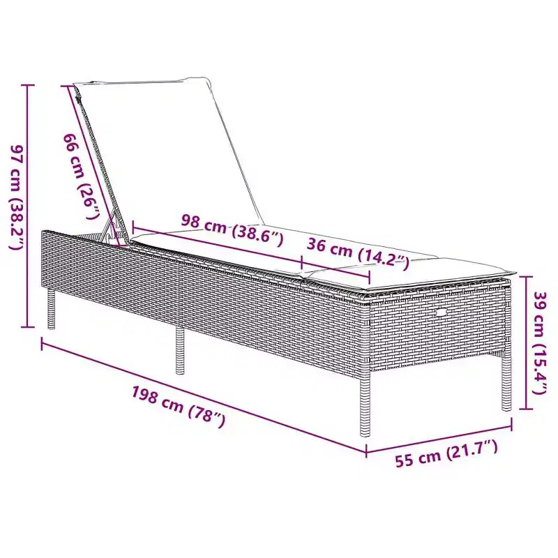 vidaXL Patio Sun Lounger PE rattan Standard Height-Adjustable